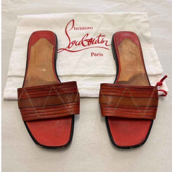 Christian Louboutin Burgundy Mule Slide Sandal Size EU 37.5 US 7.5 - Picture 1 of 6